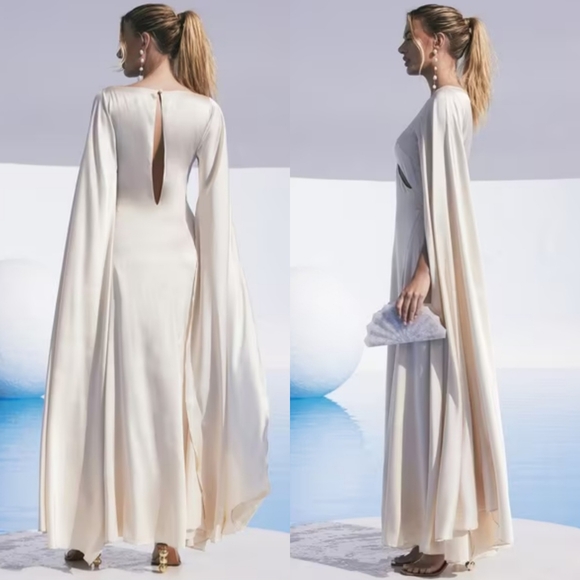 Cult Gaia Shaine Gown Maxi Cape Bridal Silk Cutouts White Ivory Medium - Picture 5 of 17
